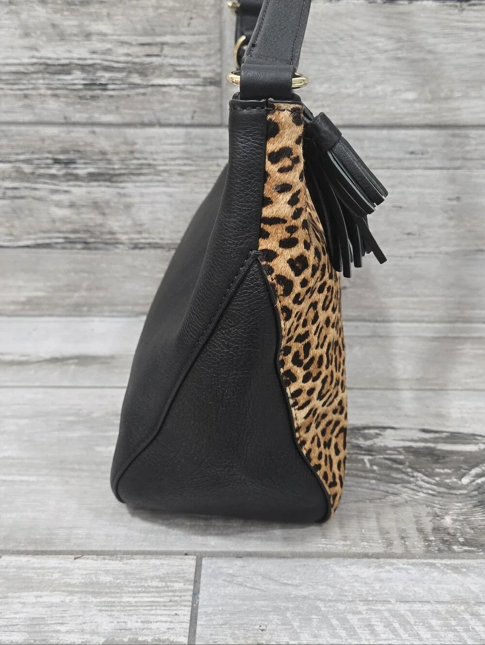 TALBOTS Animal/Leopard Print Calf Hair Pebbled Leather Hobo Style Handbag